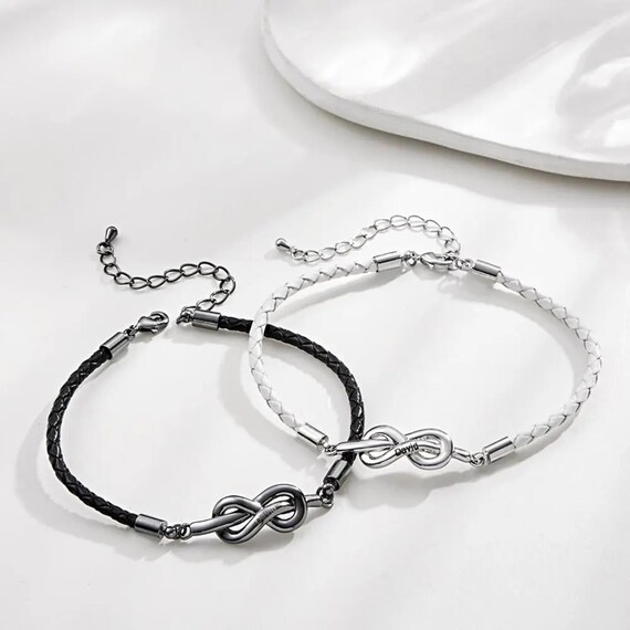 Engraved Infinity Couple's Matching Rope Bracelet Couple Name