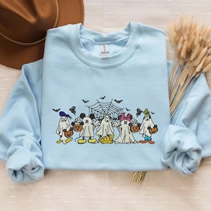 Bluza z haftowanym motywem Halloween MK Cartoon Ghost, koszula świąteczna WDW, uroczy okrągły dekolt, prezent na jesień, projekt Disney Halloween