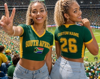 Personalized South Africa Soccer Crop Jersey, Custom Football Fan Shirt, World Cup 2026 Tank Top