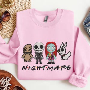 Bluza z haftem Halloween Nightmare Friends, koszulka Nightmare Before Characters, koszulka WDW Horror Movie, prezent na jesień