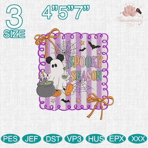 Halloween MK Ghost Embroidery Design, Upiorny prezent na sezon, Uroczy plik z kreskówek, Projekt prezentu na sezon jesienny, Cyfrowe pobieranie Magic Kingdom