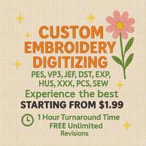 Custom Embroidery Digitizing, Logo Digitizing, Machine Embroidery Digitizing Service, Image Digitizing Embroidery, Custom Digitize Kid Gifts