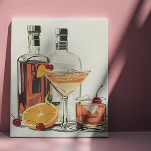 Koktajlowy wydruk ścienny, sztuka na płótnie z whisky, dekoracja wózka barowego, dekoracja kuchenna, prezent do miksologii, dekoracja ścienna z płótna, prezent dla miłośników martini