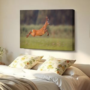 Running Deer Decorative Canvas Painting, Animal Canvas Wall Art, Animal Canvas Wall Decor, Large Wall Art, Housewarming Gifts
