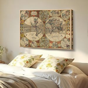 Vintage Retro Weltkarte Gemälde, moderne Leinwand Wanddekor, Leinwand Raumdekor, gerahmte Leinwand Wandkunst, Housewarming Geschenke