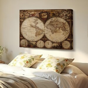 Vintage Retro Weltkarte Gemälde, moderne Kunst, Leinwand Kunst, große Wandbehang, moderne Kunst