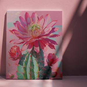 Cactus Flower Wall Art, Canvas Wall Art, Vibrant Decor, Bloom Painting, Colorful Decor, Botanical Artwork, Southwestern Decor, Home Gift