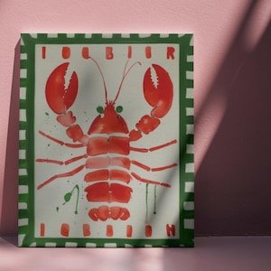 Lobster Wall Art, Red Lobster Canvas, Coastal Kitchen Decor, Nautical Seafood Art, Playful Lobster Painting, Summer Dining Room Canvas