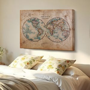 Vintage Retro Weltkarte Gemälde, moderne Leinwand Wanddekor, Leinwand Raumdekor, gerahmte Leinwand Wandkunst, Housewarming Geschenke
