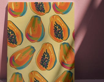 Papaya Canvas Wall Art, Colorful Art, Fruit Pop Art Print, Kitchen Decor, Cafe Deco, Tropical Decor, Vibrant Canvas Art, Food Lovers Gift