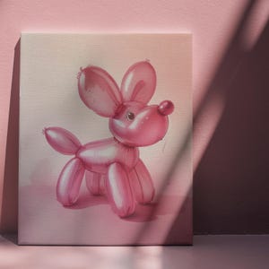 Pink Balloon Art, Playful Art Print, Balloon Dog Wall Art, Canvas Wall Decor, Kids Room Gift, Whimsical Decor, Nursery Art, Canvas Gift Idea