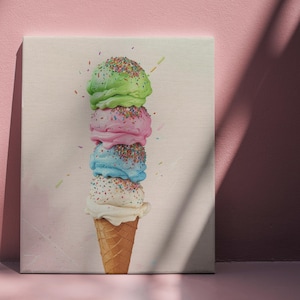 Ice Cream Wall Art, Funny Wall Decor, Canvas Wall Art, Kitchen Art Decor, Cafe Decor Gift, Canvas Wall Decor, Dessert Lover Gift