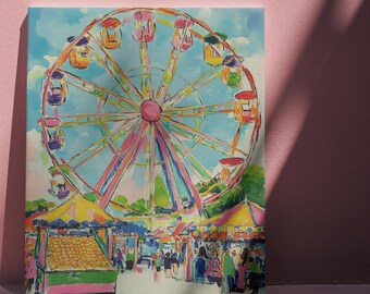 Amusement Park Art, Canvas Wall Art, Colorful Park Artwork, Fun Wall Decor, Kids Room Decor, Theme Park Lovers Gift, Kids Room Gift