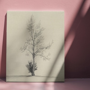 Minimal Tree Line Drawing Wall Art, Black And White Tree Canvas Print, Living Room Decor, Bedroom Decor, Nature Sketch Decor