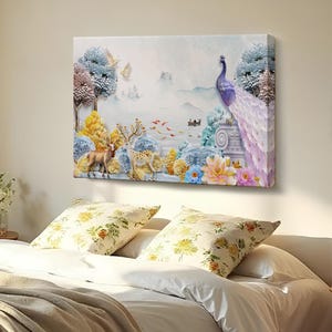 Animals İn The Forest Decorative Canvas Wall Art, Housewarming Gift, Framed Canvas Wall Art, Surreal Canvas Print, Surreal Canvas Wall Art