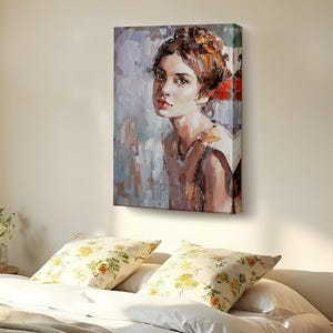 Innocent Young Girl, Oil Painting Look Canvas Art, Portrait Canvas Art, Portrait Canvas Decor, Modern Portrait Canvas Art