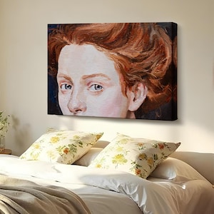 Red-Haired Woman Oil Painting Look Decorative Art, Portrait Wall Art, Modern Portrait Canvas Art, Portrait Canvas Wall Decor