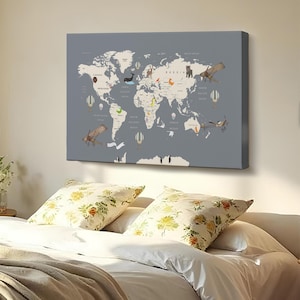 Dekorative Weltkarte Leinwand Wandkunst für Kinderzimmer, Housewarming Geschenke, Leinwand Wandkunst, große Wandbehang, klassische Leinwandkunst