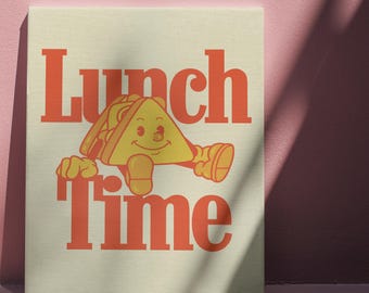 Lunch Time Wall Art, Retro Decor, Sandwich Character Print, Fun Kitchen Decor, Playful Artwork, Typography Art, Orange Diner Style Gift