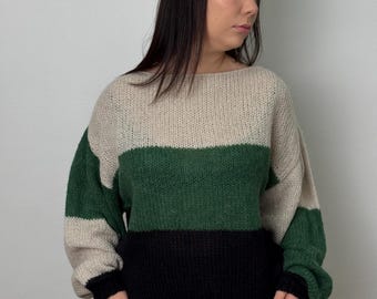 Suéter de lana de alpaca tejido a mano, estilo oversize, apto para pieles sensibles