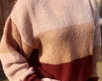 Suéter de lana de alpaca tejido a mano, estilo oversize para mujer