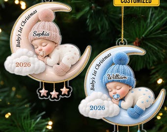 Personalized Baby’s First Christmas Ornament, Moon Acrylic Keepsake, Custom Newborn Baby Gifts, Tiny Miracle Arrived, New Parents, e714YgTc