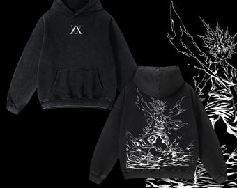 Vintage Washed Demon Form Hoodie, Dark Anime Oversized Pullover, Anime Lovers Gift