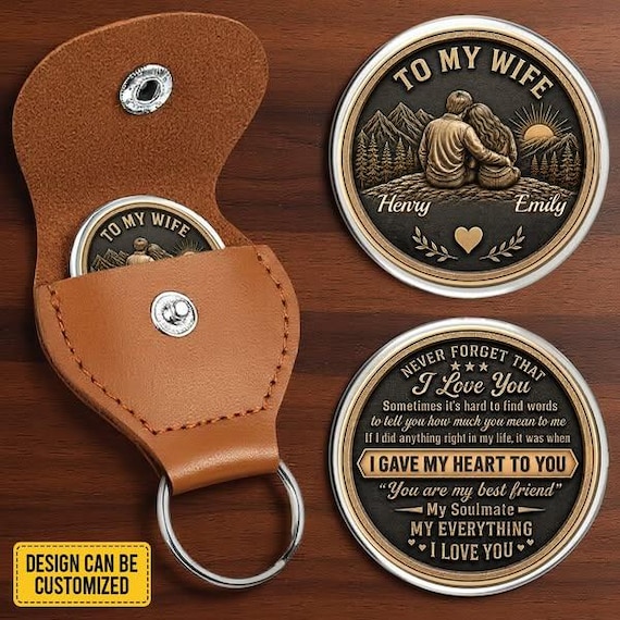 Personalized To My Wife Pocket Hug Coin, Custom Love Token, Anniversary Gift Keepsake from Husband, Couple Keychain for Valentine, p8c4mv2y