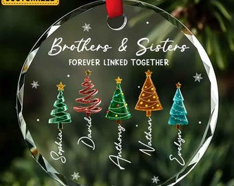 Personalized Season Love Siblings Glass Ornament, Custom Meaningful Family Christmas Gift, Brothers Sister Forever Linked Together, e922OgLd