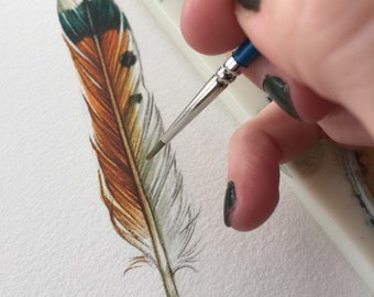 Kestrel feather painting - original watercolour feather painting - Falcon Feather - small bird of prey