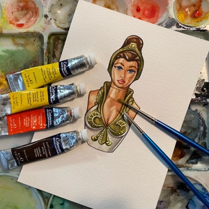 Original Watercolour painting Teela based on the vintage Masters of the Universe action figure original art