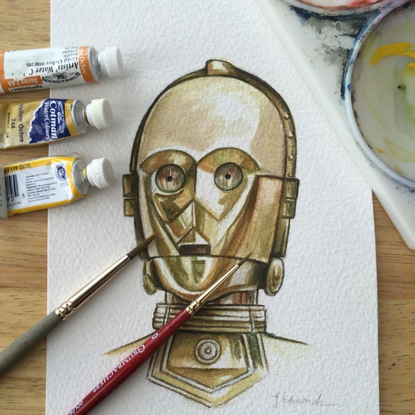 C3PO - Original Watercolour study/portrait