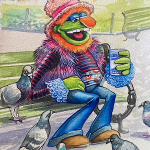 Dr.Teeth im Park Original Aquarell Bild Muppets