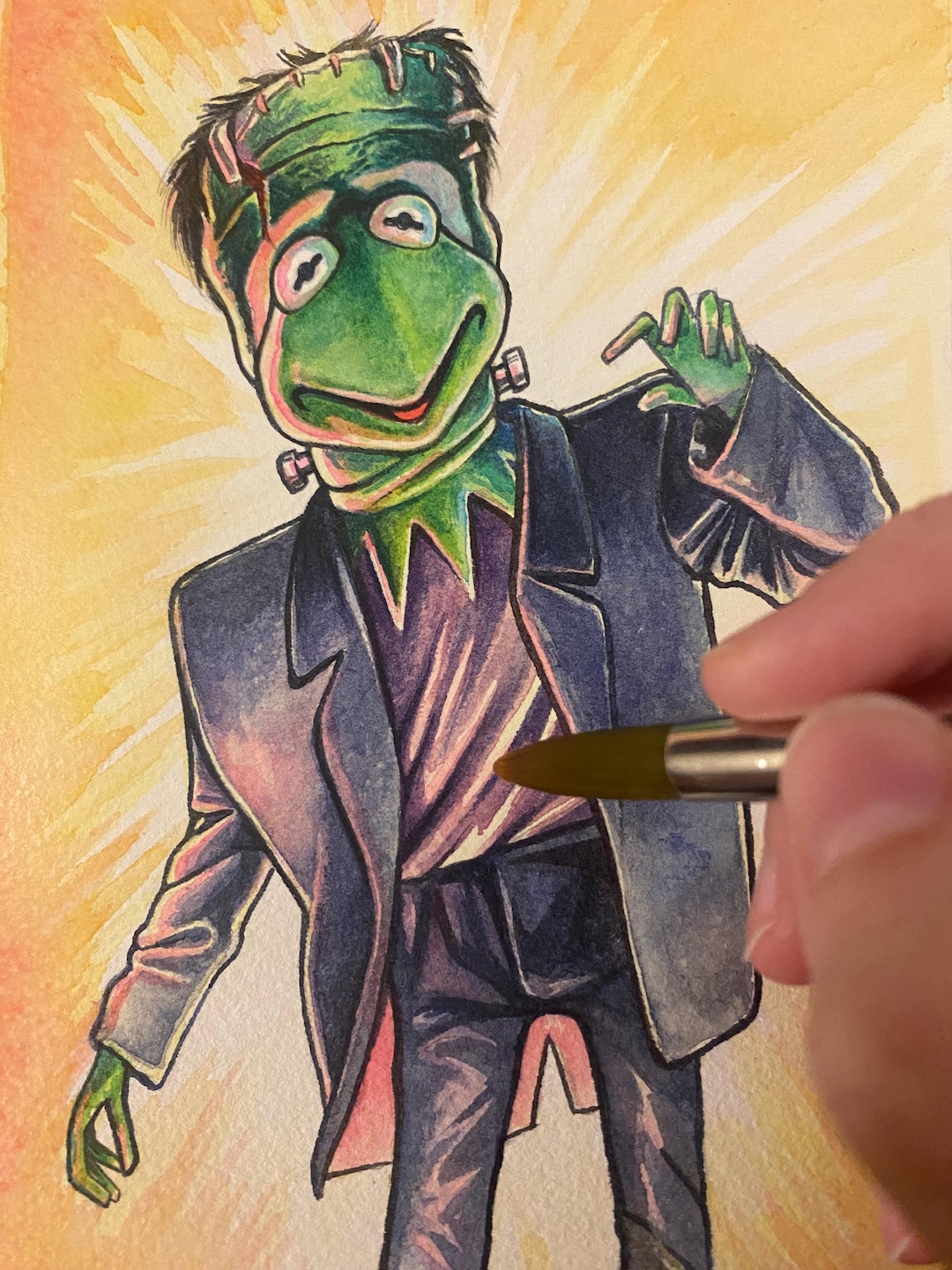 Frankenkermit or Kermit as Frankenstein's Monster Watercolour for ...