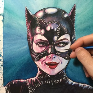 キャットウーマンの水彩画