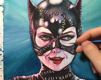 Catwoman watercolour portrait