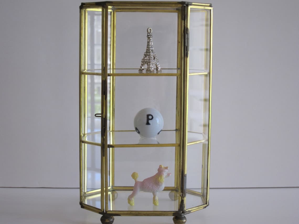 Glass and Brass Curio Footed Curio Octagon Etsy