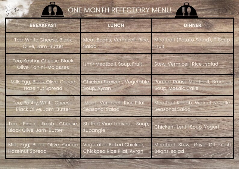 Respite Menu Hospital Meal Plan | One Month Refectory Menu - Etsy