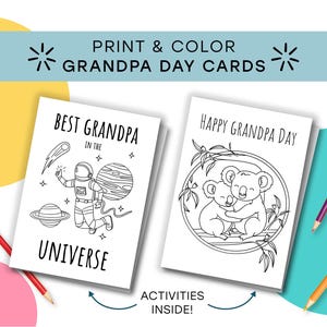 Druckbare Opa-Tageskarten | Kinder Geschenk für Papa | Ausmalaktivität | Astronautenweltall | Koala | Faltbare Grußkarte | Digitaler Download