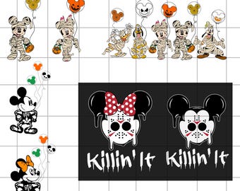 Mickey Halloween Svg Bundle, Minnie Killin it Digital File,  Mouse Halloween Clipart, Horror Silhouette Vector Cut File, Halloween Cricut