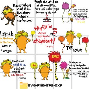 Dr Seuss Lorax Bundle, Dr Seuss SVG Digital File, Personagens de desenho animado Svg Bundle, Para Cricut