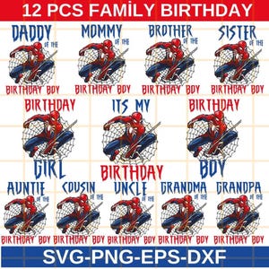Spider familie verjaardag Svg bundel, Spiderman verjaardag digitaal SVG-bestand, familie verjaardag Svg, Svg voor Cricut