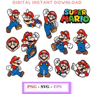 Super Mario SVG Bundle for Cricut and Sublimation, Mario Cut Files, Mario Clipart, Super Mario, Mario PNG, Printable mario