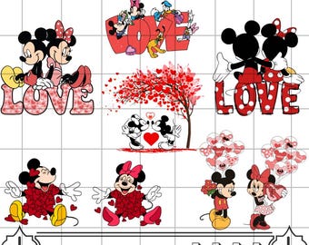 Couple Love Mouse Svg Bundle, Happy Valentine's Day Mickey Png, Heart Minnie Digital File