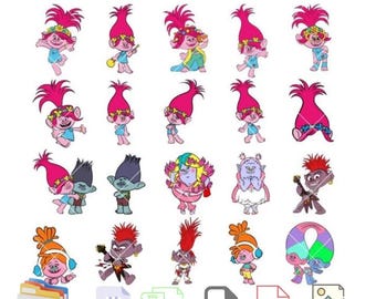 Può includere: Download digitale immediato con personaggi dei cartoni animati dai capelli colorati. L'immagine include vari formati di file: PNG, SVG, EPS, PDF e JPEG. Il testo in alto recita "DOWNLOAD DIGITALE IMMEDIATO TAGLIO FACILE SU CRICUT E SILHOUETTE."