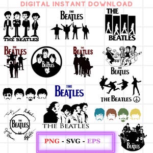 Pacchetto SVG dei Beatles, Svg Png Dxf Eps Pdf, file di taglio per Cricut, download immediati, opere d'arte stampabili, adesivi per magliette fai da te!