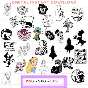 Alice in Wonderland SVG Bundle, Alice SVG, Princess svg, Alice in Wonderland Clipart, Alice in Wonderland digital download