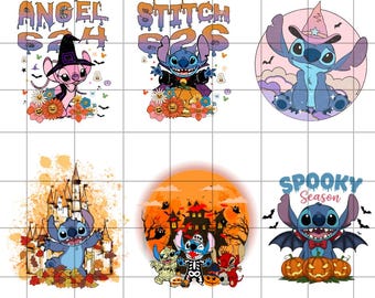Cute Stitch Halloween Png Bundle, Horror Angel Digital File, Spooky Season Clipart, Pumpkin