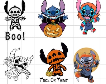 Stitch Boo Halloween Svg Bundle, Horror Movie Digital File,  Stitch Costume Silhouette Vector Cut File