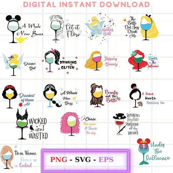 Princess Wine Glass SVG, Princess Wine Glass svg, Princesses svg, Princess Wine Glass cut file, File Silhouette, Printable file, Clipart